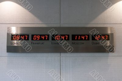 Electronic scoreboard showing the time