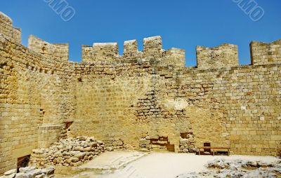 Walls of ancient acropolis at Lindos