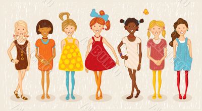 Seven girls illustration set