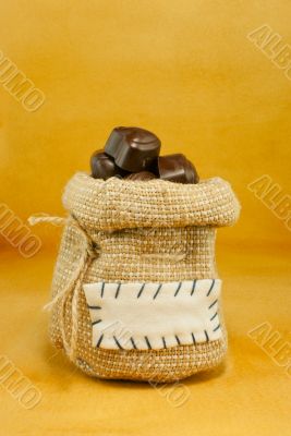Sack full of the heart shaped chocolate candies