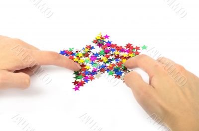 hands make the star, isolated on white