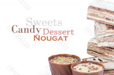 Chocolate and sweets over white