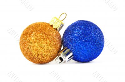 Christmas card. Two spheres on a white background