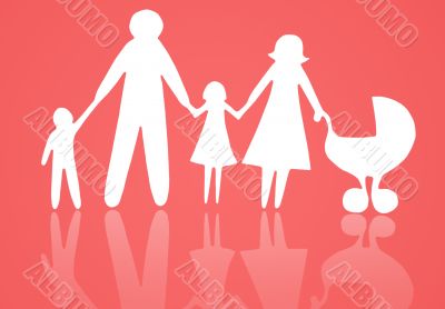 Closeup of paper family on red background