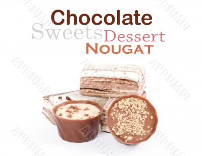 Chocolate and nuts over white