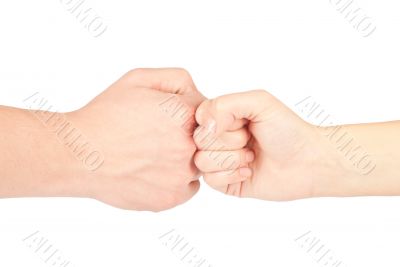 Two hands: man and woman, isolated on white