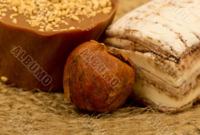 coffee beans, nuts and sweet