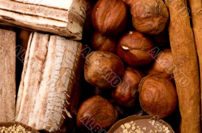 coffee beans, cinnamon and nuts