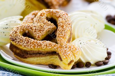 heart-shaped pastry with sesame seeds