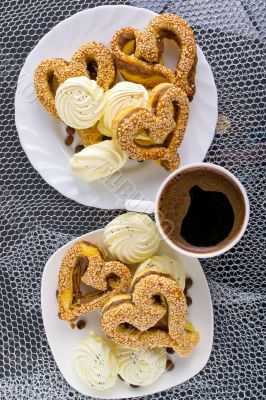 heart-shaped pastry with sesame seeds