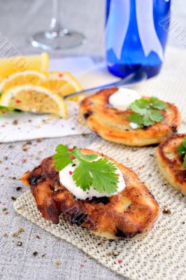 Fried pancakes with blackcurrant  