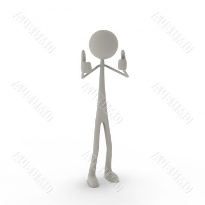 figure with thumbs up