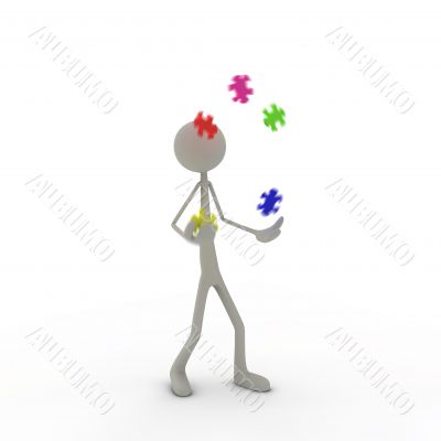 figure juggling with puzzle pieces