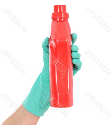 red bottle in hand