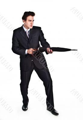 Business man with an umbrella