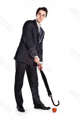 Business man with an umbrella