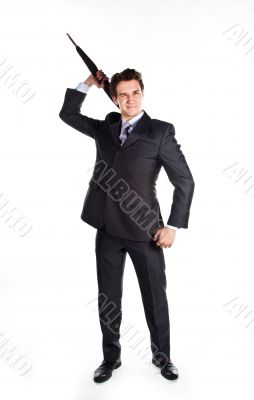 Business man with an umbrella