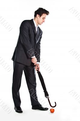 Business man with an umbrella