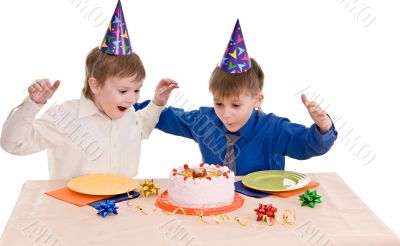 two boy wich cake
