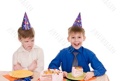 two boys with cake