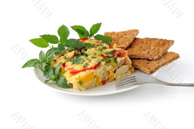 Rice casserole with vegetables Chicken fillet and cheese isolate