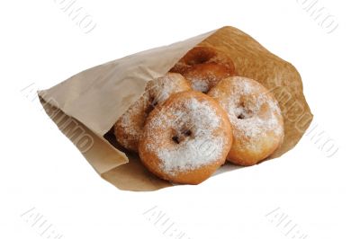 Fried donuts in a paper bag