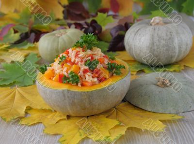 Rice with vegetables in a pumpkin