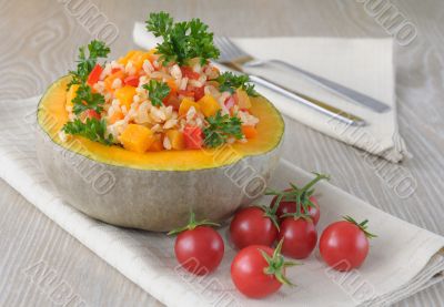 porridge of rice and vegetables with pumpkin