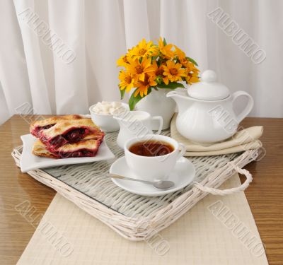 Breakfast with the cherry strudel