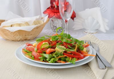 Vegetable salad with grilled cheese
