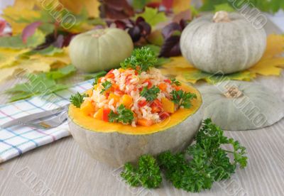 porridge of rice and vegetables with pumpkin 