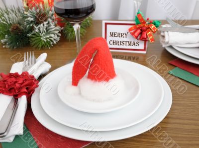 Christmas hat on a plate