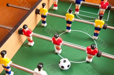 Table football - a children`s toy, closeup