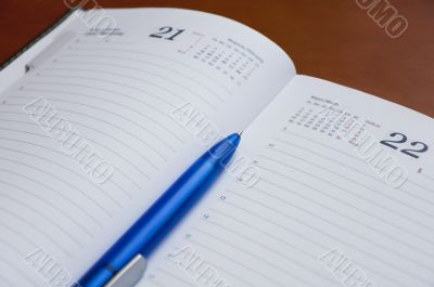 Diary and a pen. Business still life 