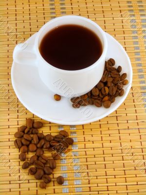 Strong coffee and coffee beans 