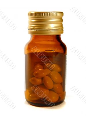 Tablets in a glass vial 