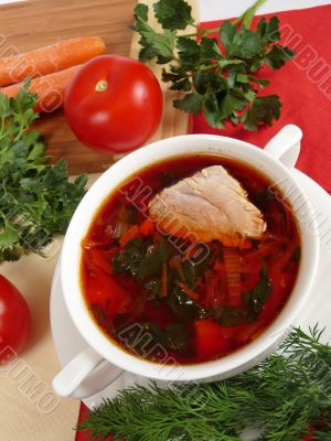 A delicious soup in meat broth