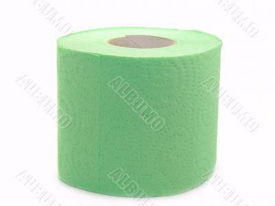 Green toilet paper isolated on white background 