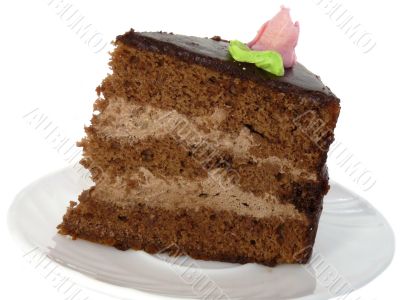 Piece of cake on a plate, isolated on a white background 