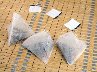 Tea bags in the shape of a pyramid 