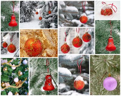 New Year`s collage. Christmas Toys 
