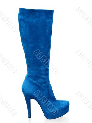 Blue suede boots isolated on white background