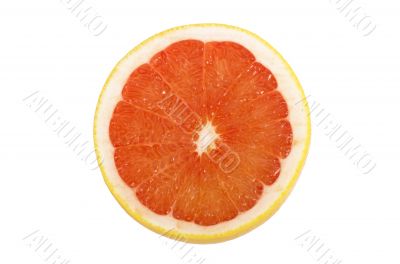 Ripe sliced of red grapefruit isolated on white background