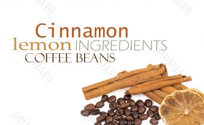 coffee beans, cinnamon and lemon