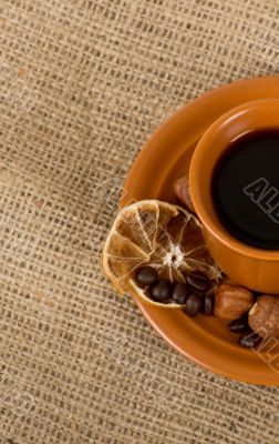 Closeup shot of freshly prepared cup of italian espresso with ci