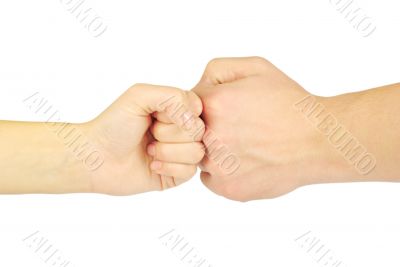 Two hands: man and woman, isolated on white