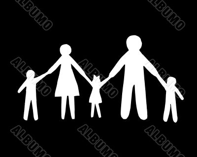 Paper cut family, isolated on black background