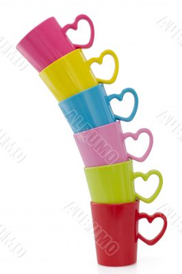 Stack of colorful cups, isolated