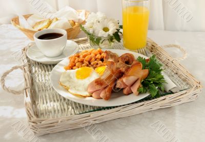 Breakfast with scrambled eggs and bacon