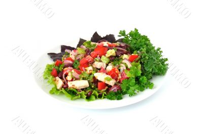 Salad with beans, tomatoes and chicken